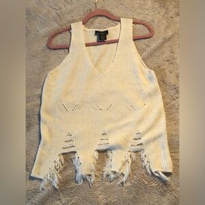 RUNWAY 7 Women Small Ivory Knit Sleeveless V-Neck Sweater Top